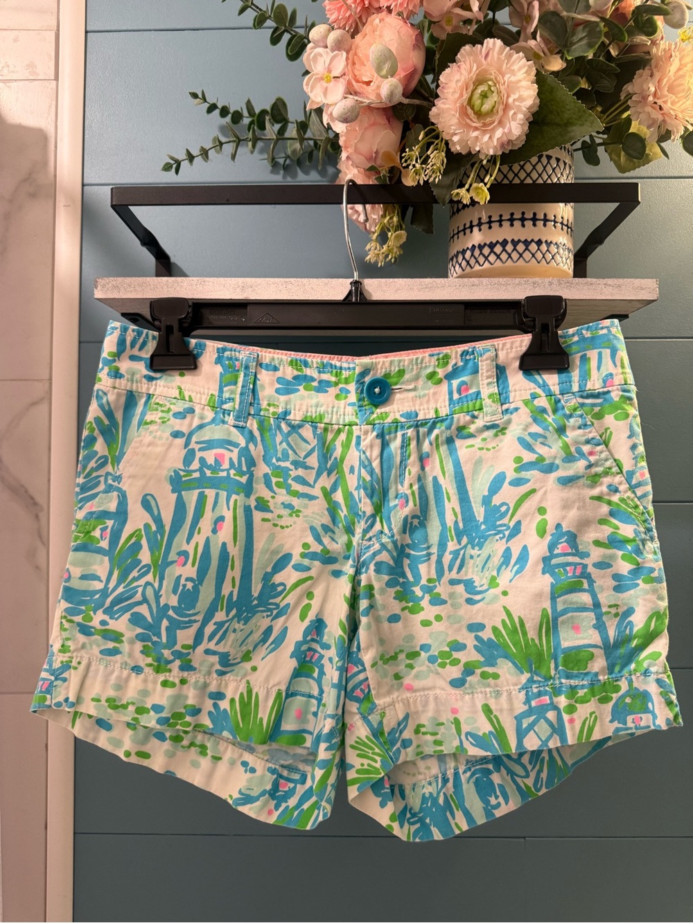 Lilly Pulitzer Callahan Shorts High Beam Print Size 0 Lighthouse Coastal